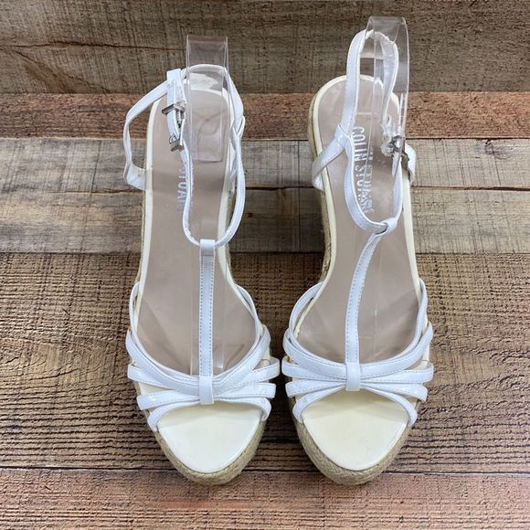 Colin Stuart White Strappy Espadrille Wedge Sandals Womens 8.5 Slingback - Picture 3 of 12